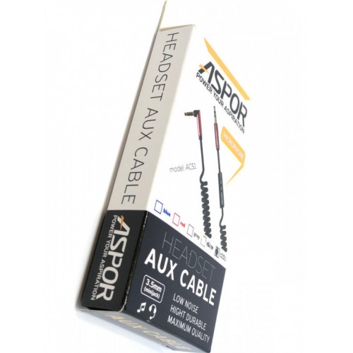 AUX кабель Aspor- AC-51 Г-образный, пружина (3,5мм/1,5м)- белый