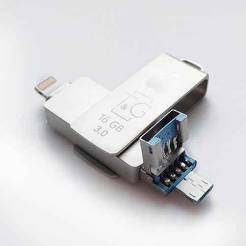 Накопичувач 3.0 USB + Lightning + microUSB 16GB T&G металева серія 004