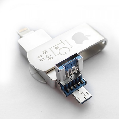 Накопичувач 3.0 USB + Lightning + microUSB 16GB T&G металева серія 007