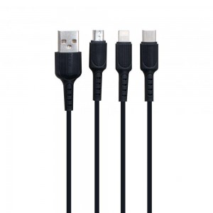 Кабель USB Borofone BX16 3-in-1 Easy IP+Micro+Type-C