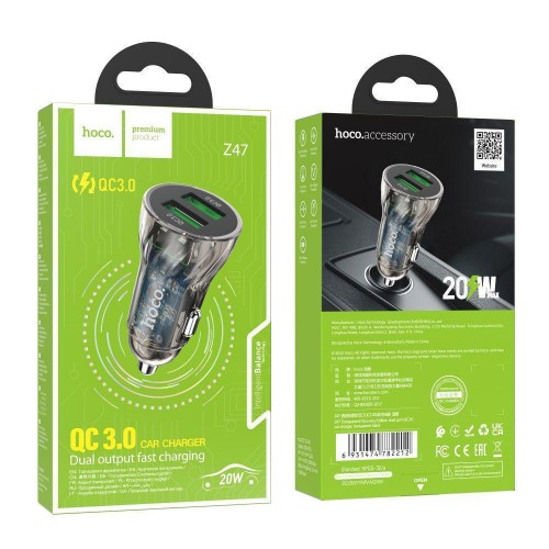Автомобільний Зарядний Пристрій Hoco Z47 Transparent QC3.0 18W