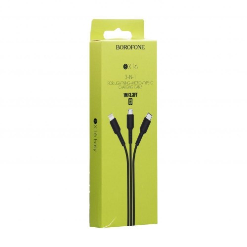 Кабель USB Borofone BX16 3-in-1 Easy IP+Micro+Type-C М'ята упаковка