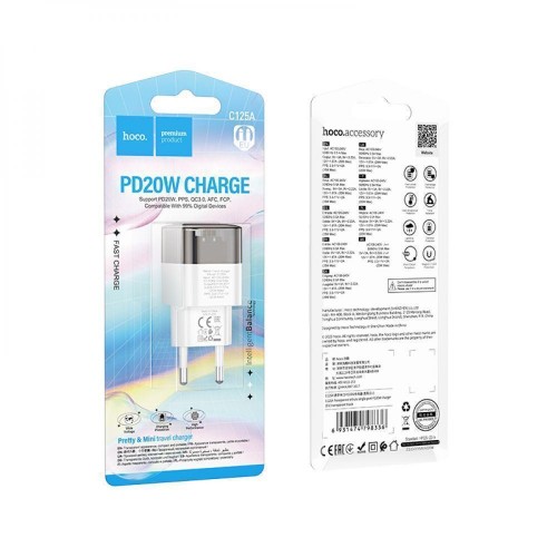 Мережевий Зарядний Пристрій Hoco C125A Transparent PD20W/QC