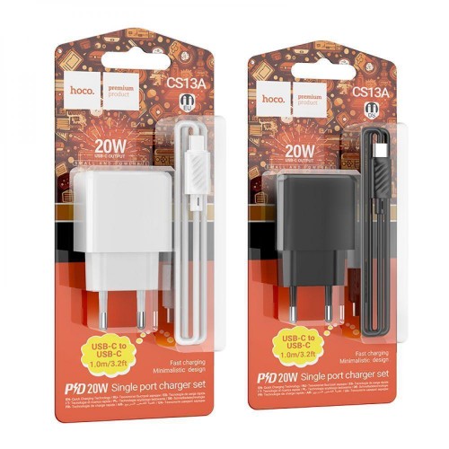 Мережевий Зарядний Пристрій Hoco CS13A 1USB-C PD/QC 20W+Type-C to Type-C