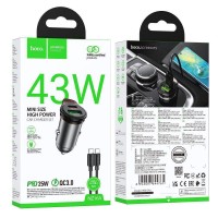 Автомобільний Зарядний Пристрій Hoco NZ16A 1USB-C/1USB QC/PD43W+Type-C to Type-C