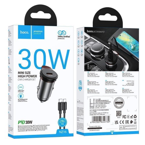 Автомобільний Зарядний Пристрій Hoco NZ16 1USB-C QC/PD30W+Type-C to Type-C