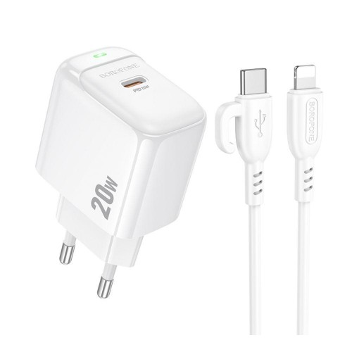 Мережевий Зарядний Пристрій Borofone BAS43A 1USB-C PD/QC 20W+Type-C to Lightning