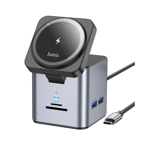Хаб USB Hoco HB49 Type-C to HDTV+PD100W+USB3.0*3+SD+TF+RJ45(1Gbps)+Wireless 15W