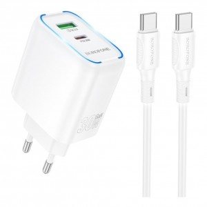Мережевий Зарядний Пристрій Borofone BA89A 1USB-C/1USB PD/QC 30W+Type-C to Type-C
