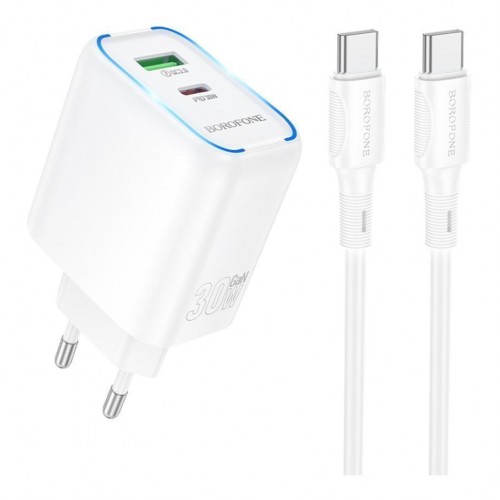 Мережевий Зарядний Пристрій Borofone BA89A 1USB-C/1USB PD/QC 30W+Type-C to Type-C