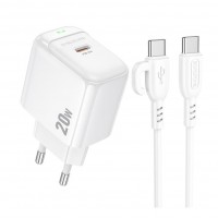 Мережевий Зарядний Пристрій Borofone BAS43A 1USB-C PD/QC 20W+Type-C to Type-C Мережевий Зарядний Пристрій Borofone BAS43A 1USB-C PD/QC 20W+Type-C to Type-C