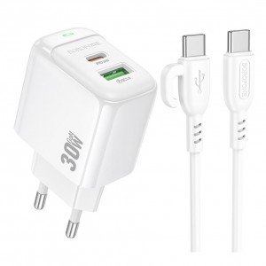 Мережевий Зарядний Пристрій Borofone BAS45A 1USB-C/1USB PD/QC 30W+Type-C to Type-C Мережевий Зарядний Пристрій Borofone BAS45A 1USB-C/1USB PD/QC 30W+Type-C to Type-C