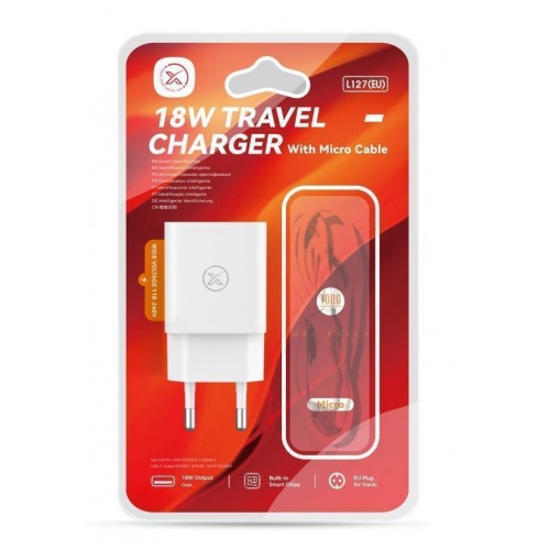 Мережевий Зарядний Пристрій XO L127 1USB QC 18W+USB to Micro New Logo