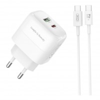 Мережевий Зарядний Пристрій XO L137 1USB-C/1USB PD/QC 20W+Type-C to Type-C New Logo