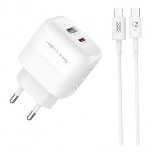 Мережевий Зарядний Пристрій XO L137 1USB-C/1USB PD/QC 20W+Type-C to Type-C New Logo