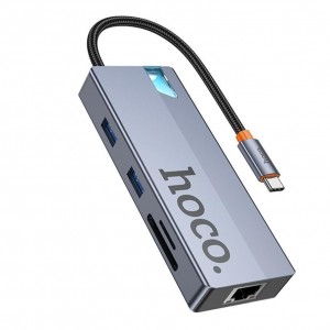 Хаб USB Hoco HB52 Type-C 8-in-1 (HDTV+RJ45-100Mbps+SD/TF+PD+Type-C3.0+USB3.0*2) Хаб USB Hoco HB52 Type-C 8-in-1 (HDTV+RJ45-100Mbps+SD/TF+PD+Type-C3.0+USB3.0*2)