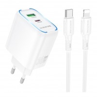 Мережевий Зарядний Пристрій Borofone BA89A 1USB-C/1USB PD/QC 30W+Type-C to Lightning Мережевий Зарядний Пристрій Borofone BA89A 1USB-C/1USB PD/QC 30W+Type-C to Lightning