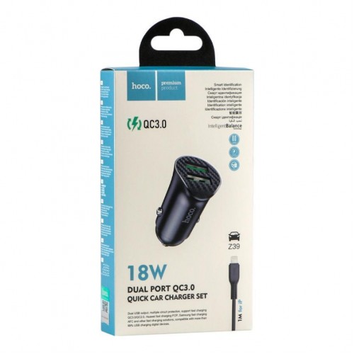 Авто Зарядное Устройство Hoco Z39 QC3.0 Lightning 2USB
