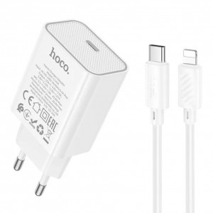 Мережевий Зарядний Пристрій Hoco C143A 1USB-C PD/QC 20W+Type-C to Lightning