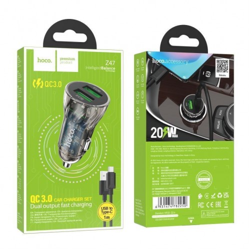 Автомобільний Зарядний Пристрій Hoco Z47 Transparent QC3.0 18W Type C