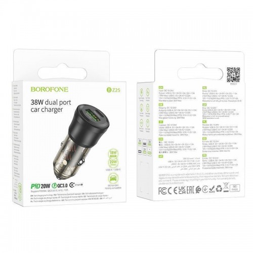 Автомобільний Зарядний Пристрій Borofone BZ25 1USB/1USB-C QC/PD38W
