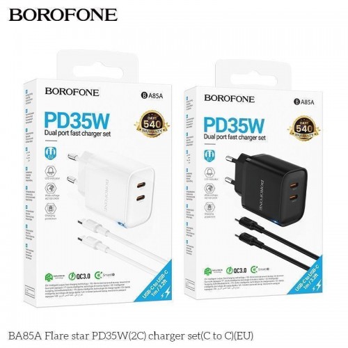 Мережевий Зарядний Пристрій Borofone BA85A 2USB-C PD/QC 35W+Type-C to Type-C