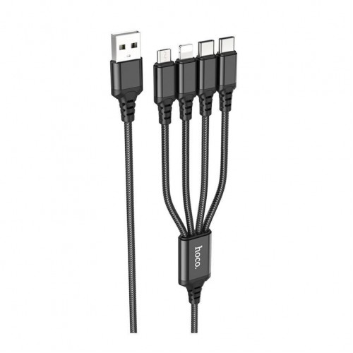 Кабель USB Hoco X76 4-in-1 IP+2Type-C+Micro 2A