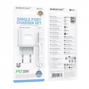 Мережевий Зарядний Пристрій Borofone BA99A 1USB-C PD/QC 20W+Type-C to Type-C