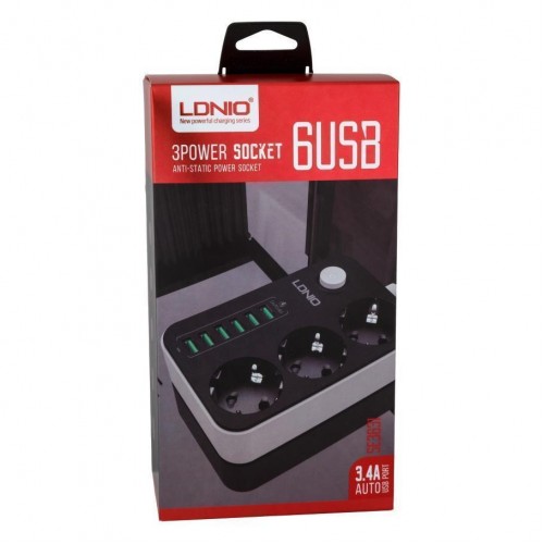 Мережевий Подовжувач LDNIO SE3631 6USB 3.4A / 3 Socket