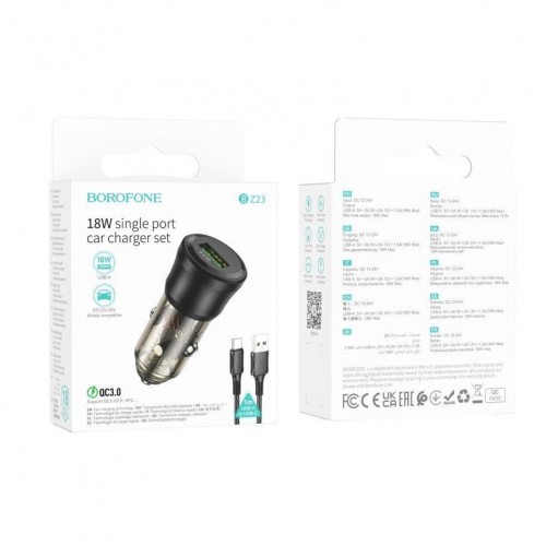 Автомобільний Зарядний Пристрій Borofone BZ23 1USB QC18W+Type-C М'ята упаковка