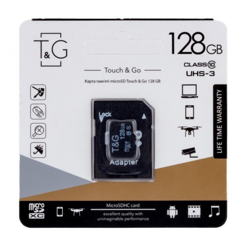 Карта Пам'яті  T&G MicroSDXC 128gb UHS-3 10 Class & Adapter