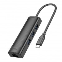 Хаб USB Hoco HB42 4-in-1 (Type-C to USB3.0*3+RJ45 1Gbps) (L=0.2M)