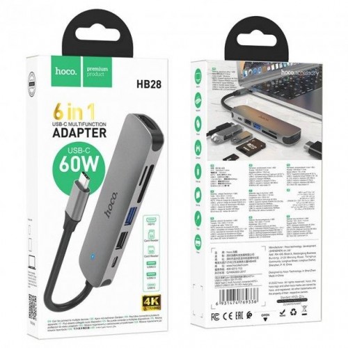 Хаб USB Hoco HB28 Type-C multi-function converter(HDTV+USB3.0+USB2.0+SD+TF+PD)