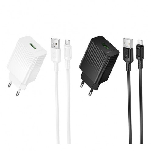 Мережевий Зарядний Пристрій Borofone BAS72A 1USB QC 18W+USB to Micro