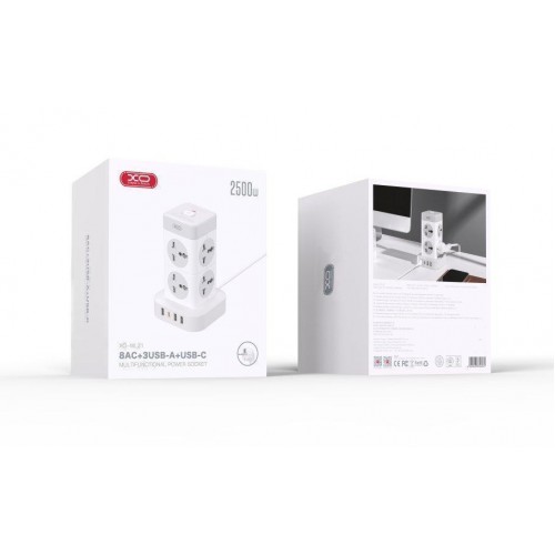 Мережевий Подовжувач XO WL21 Tower Shaped 8AC socket+3USB-A+1USB-C 2m М'ят.упак.
