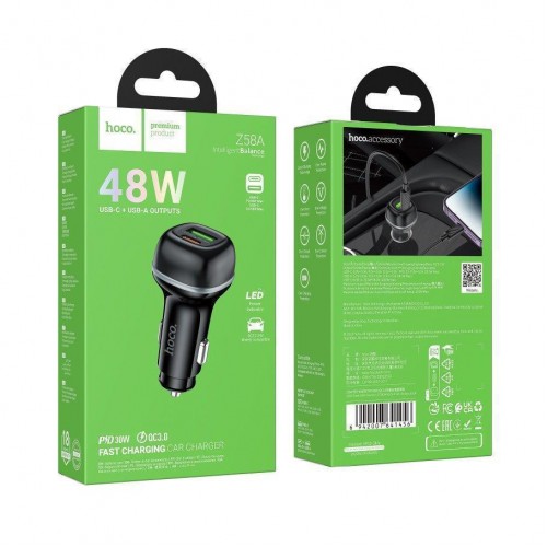 Автомобільний Зарядний Пристрій Hoco Z58A 1USB/1USB-C QC/PD48W