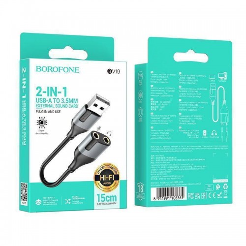 Перехідник Borofone BV19 Creator 2-in-1 USB to 3.5mm