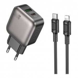 Мережевий Зарядний Пристрій Borofone BAS55A 1USB-C/1USB PD/QC 30W GAN+Type-C to Lightning Мережевий Зарядний Пристрій Borofone BAS55A 1USB-C/1USB PD/QC 30W GAN+Type-C to Lightning
