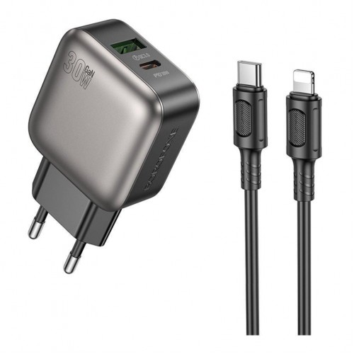 Мережевий Зарядний Пристрій Borofone BAS55A 1USB-C/1USB PD/QC 30W GAN+Type-C to Lightning