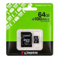 Карта Пам'яті Kingston Canvas Select Plus Gen3 microSDXC (UHS-1) 64gb 10 Class & Adapter