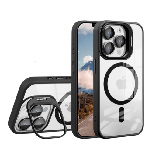 Чохол TPU+PC+Metal Stand Case with MagSafe and Camera Lenses для iPhone 15 Pro М'ята упаковка