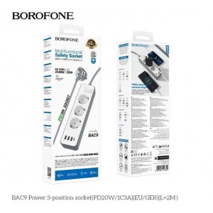 Мережевий Подовжувач Borofone BAC9 (PD20W/1C3A)(EU)(L=2M) М'ята упаковка Мережевий Подовжувач Borofone BAC9 (PD20W/1C3A)(EU)(L=2M) М'ята упаковка