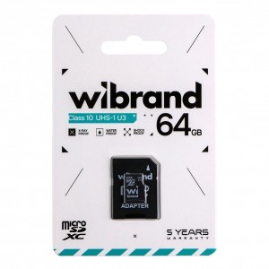 Карта Пам'яті Wibrand MicroSDHC 64gb UHS-1 U3 10 Class & Adapter
