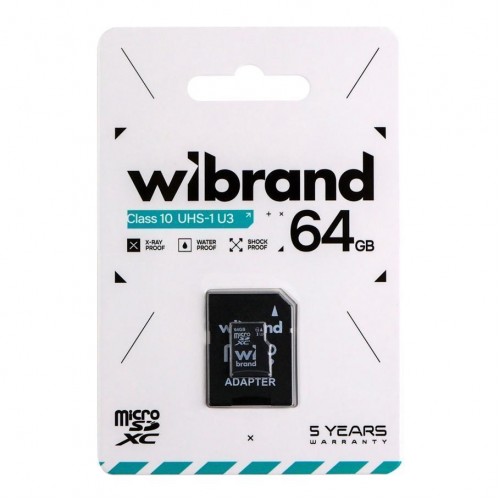 Карта Пам'яті Wibrand MicroSDHC 64gb UHS-1 U3 10 Class & Adapter