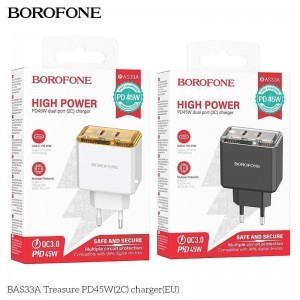 Мережевий Зарядний Пристрій Borofone BAS33A 2USB-C PD/QC45W М'ята упаковка