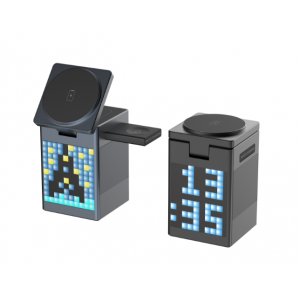 Бездротовий Зарядний Пристрій 5in1 15W(Pixel Display/Clock/BT Speaker 5W)IPVersion М'ята упаковка
