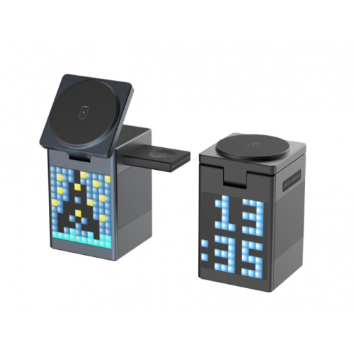 Бездротовий Зарядний Пристрій 5in1 15W(Pixel Display/Clock/BT Speaker 5W)IPVersion М'ята упаковка