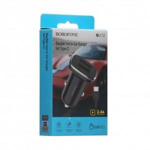Автомобільний Зарядний Пристрій Borofone BZ12 2.4A Type-C 2 USB Автомобільний Зарядний Пристрій Borofone BZ12 2.4A Type-C 2 USB