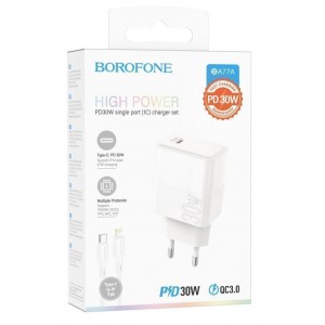 Мережевий Зарядний Пристрій Borofone BA77A Insightful PD/QC 30W Type-C to Lightning М'ята упаковка