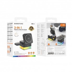 Бездротовий Зарядний Пристрій Borofone BQ34 3 in1 Magnetic 15W For iWatch М'ята упаковка